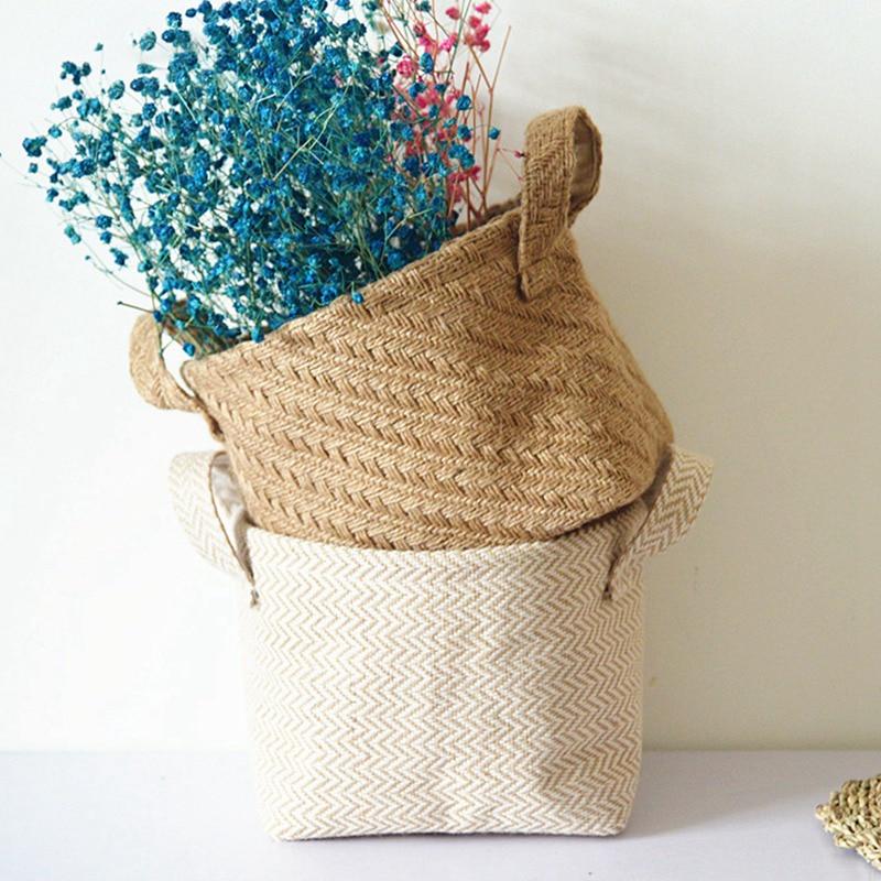 Household DIY Handmade Woven Pot Jute Cloth Simple Desktop Storage Basket Portable