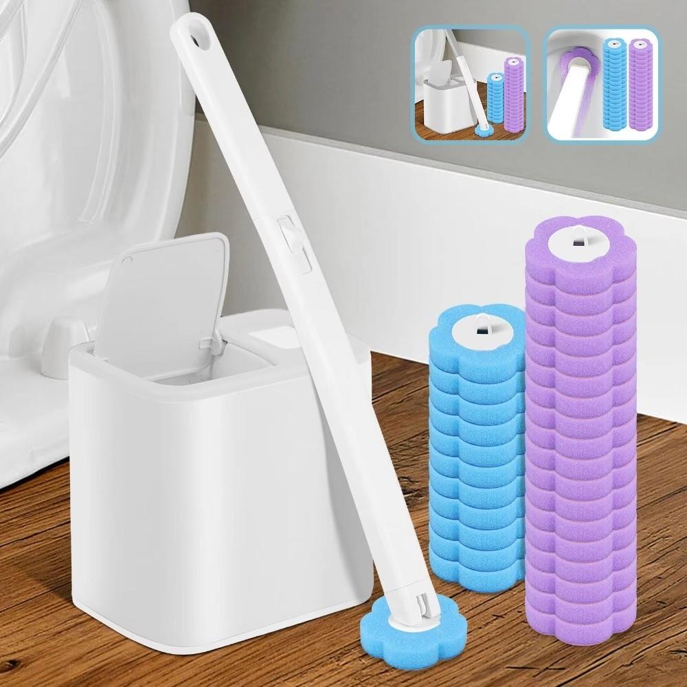 Replacement Head Cleaning Disposable Toilet Brush Wall Mounted Extended Handle Toilet Bowl Cleaner Auto Lid Opening Cleaner Pad
