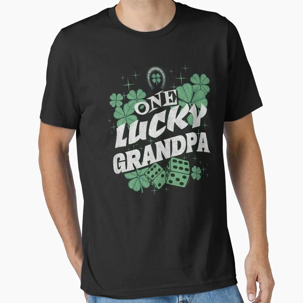 One Lucky Grandpa Essential T Shirt Vintage Streetwear Slightly Homme Top For Everyday Wear Versatile Fashion Stretched