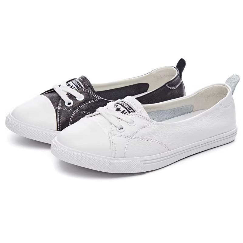 Leather little white shoes women's spring and summer new breathable shallow mouth women's single shoes versatile women's board shoes tide