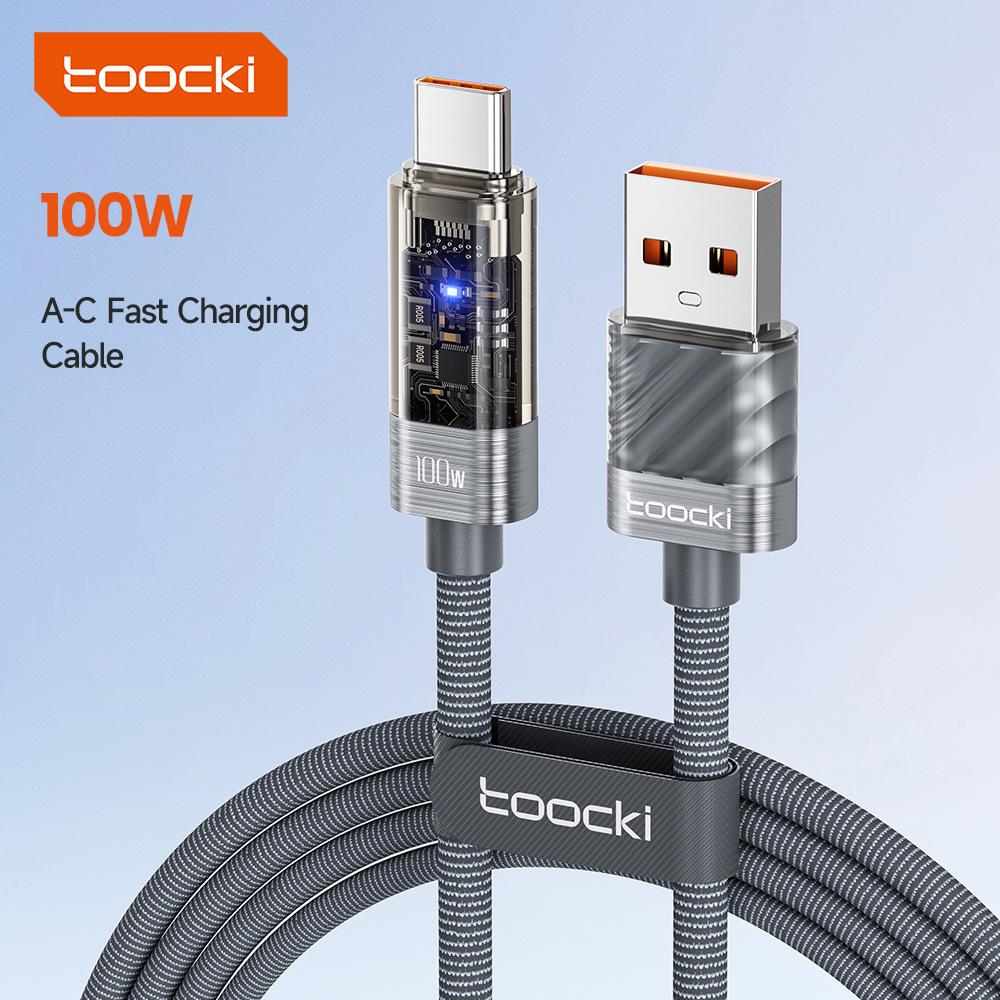 100W Fast Charging Cable Transparent Auto Power Off Data Cord for Samsung Xiaomi 1M чёрный