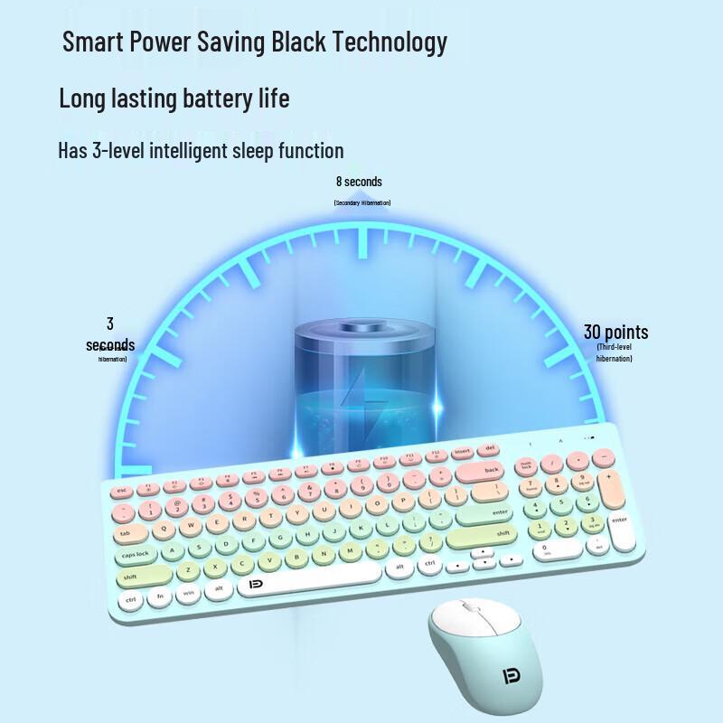 Fude IK6632 Retro Color-Block Low-Noise Wireless Keyboard & Mouse Combo