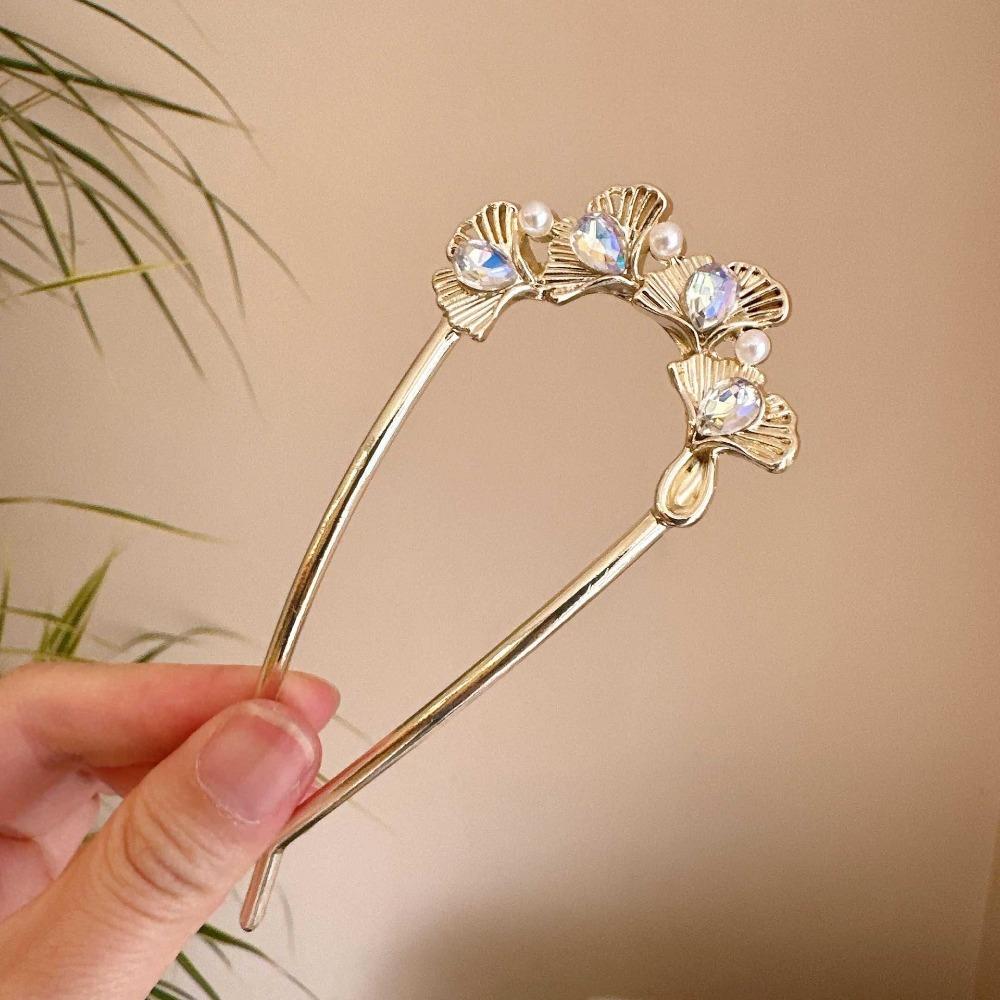 Luxury Fashionable Ginkgo Leaves Hair Pin Vintage Chinese Bun Hair Clip for Women Hanfu Qipao Hair Accessory U-shaped Hairpin
