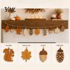 Sustainable Gift for Her Fall Wooden Garland Decor, Rustic Autumn Hanging Ornament with Squirrel Sun Bleached Wood Art Maple Leaf Pinecone,