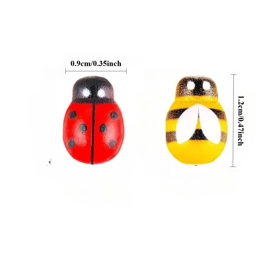 100/200pcs Mini Ladybugs and Bees-Wooden Caterpillars ,Craft Decor,For Scrapbooking,Spring Easter Party Decorations