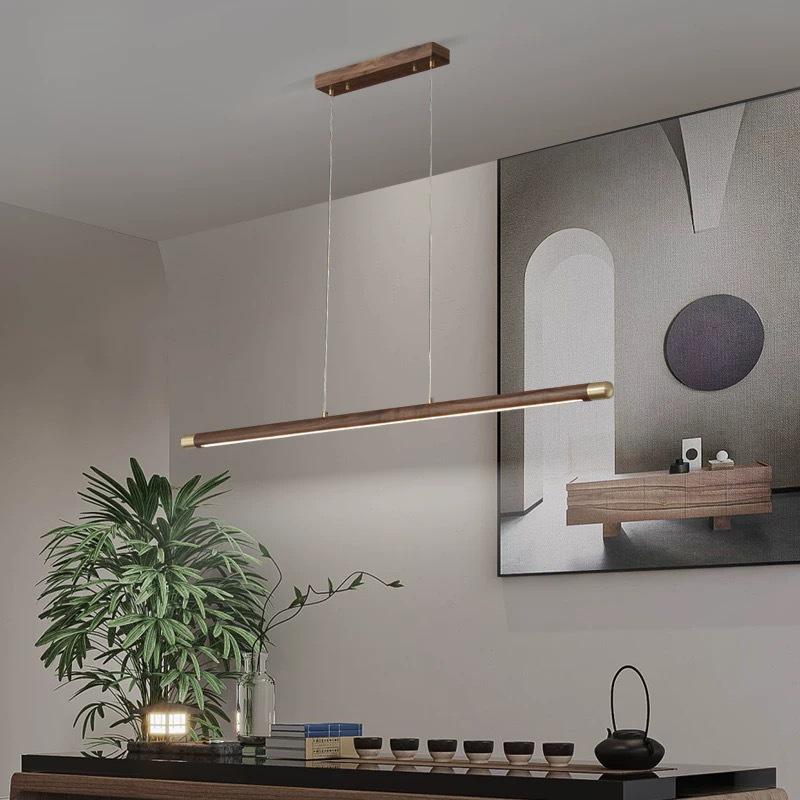 Zen Designer Tea Room Chandelier with Black Walnut and Copper