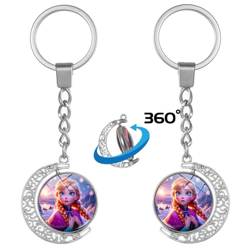 Elsa & Anna Frozen Princess Double-Sided Rotating Moon Pendant Keychain Gift