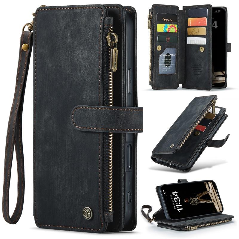 Zipper Wallet Card Phone Case For iPhone 17 Air 16E 16 Pro Max 15 Plus 14 12 13 11 XS XR X Lanyard Leather Flip Purse Cover Etui
