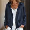Women'S Solid Color Hooded Jacket Drawstring Button Front Jacket Coat