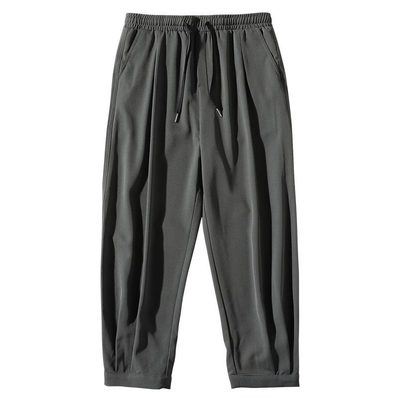 Large-sized Casual Pants, Thin Ice Silk Pants, Men's Korean-style Loose Straight-leg Drape Dress Pants, Men's Fat Nine-inch Pants