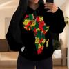 European & American Women's Casual Printed Black Hooded Sweatshirt with Patch Pocket - Drawstring MH612