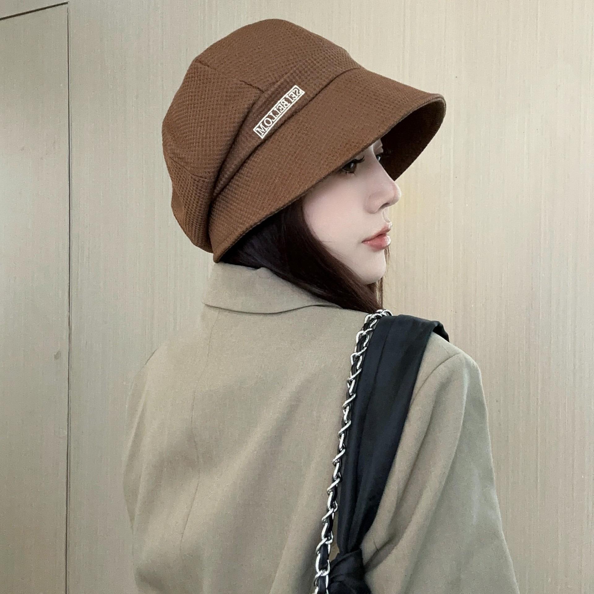 

New three hats and 100 matching caps, children s big head circumference bucket hat, letter stacking hat, showing washbasin cap adjustable кавовий