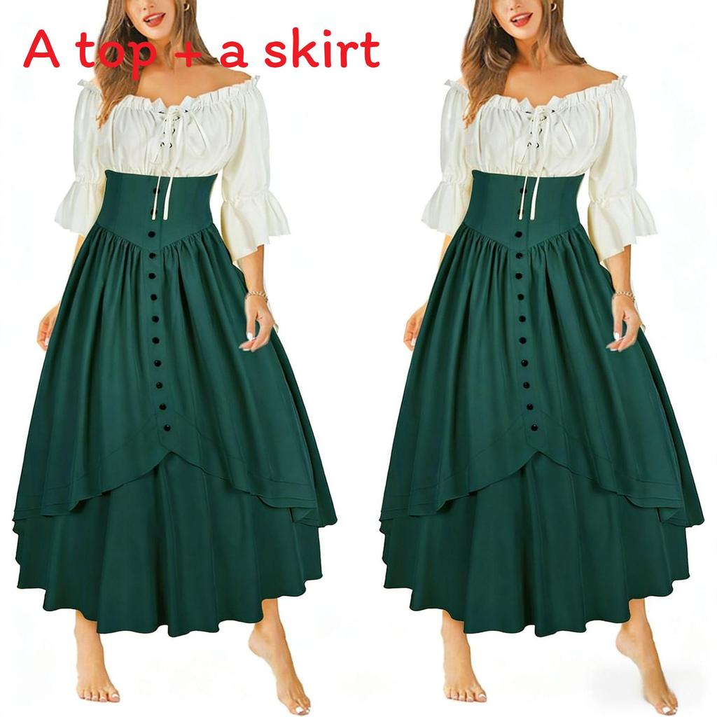 Renaissance Costume Dress With Asymmetric Hem And Puffed Sleeves For Artistic Cosplay And Vintage Events