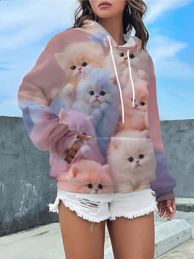 Mode 3D Print Kvinder Hættetrøjer Afslappede Sweatshirts Efterår Oversized Langærmet Hættetrøje Pullovere
