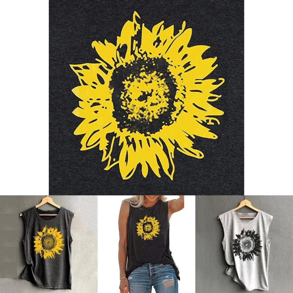 Exquisite Women's Sleeveless Sunflower Tops Blouse For Effortless Summer Style