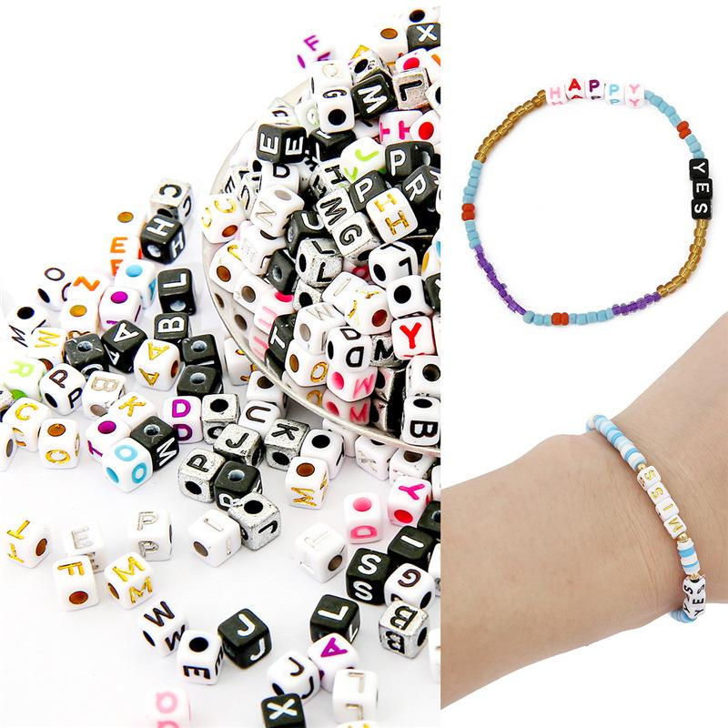 Handmade Bracelet Beads 5x5mm Acrylic English Letters Square Beads Beading Jewelry Accessories Handmade Pendant Diy Bracelet Materials