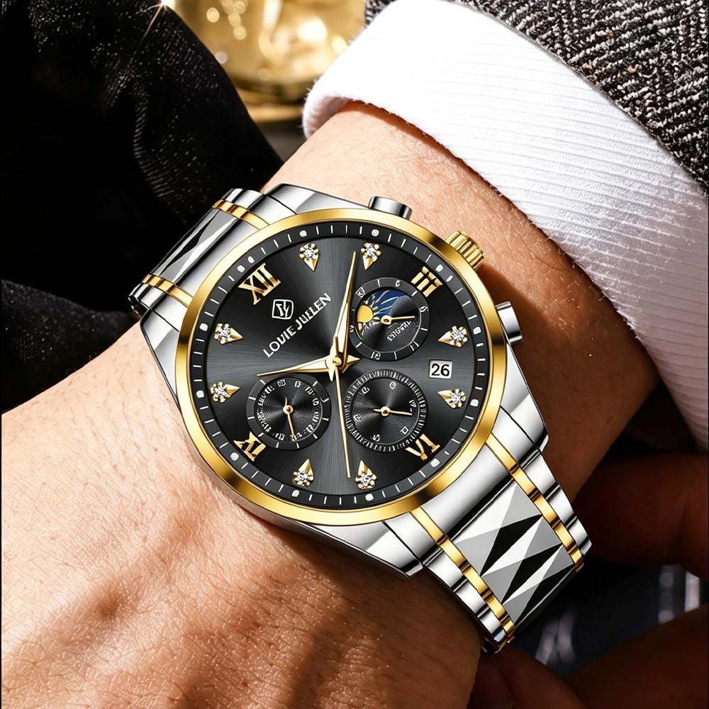 LOUIE JUELEN Men's Quartz Watch Water Resistant Swiss Watch Men's Model Stainless Steel Large Dial Business Quartz Watch reloj