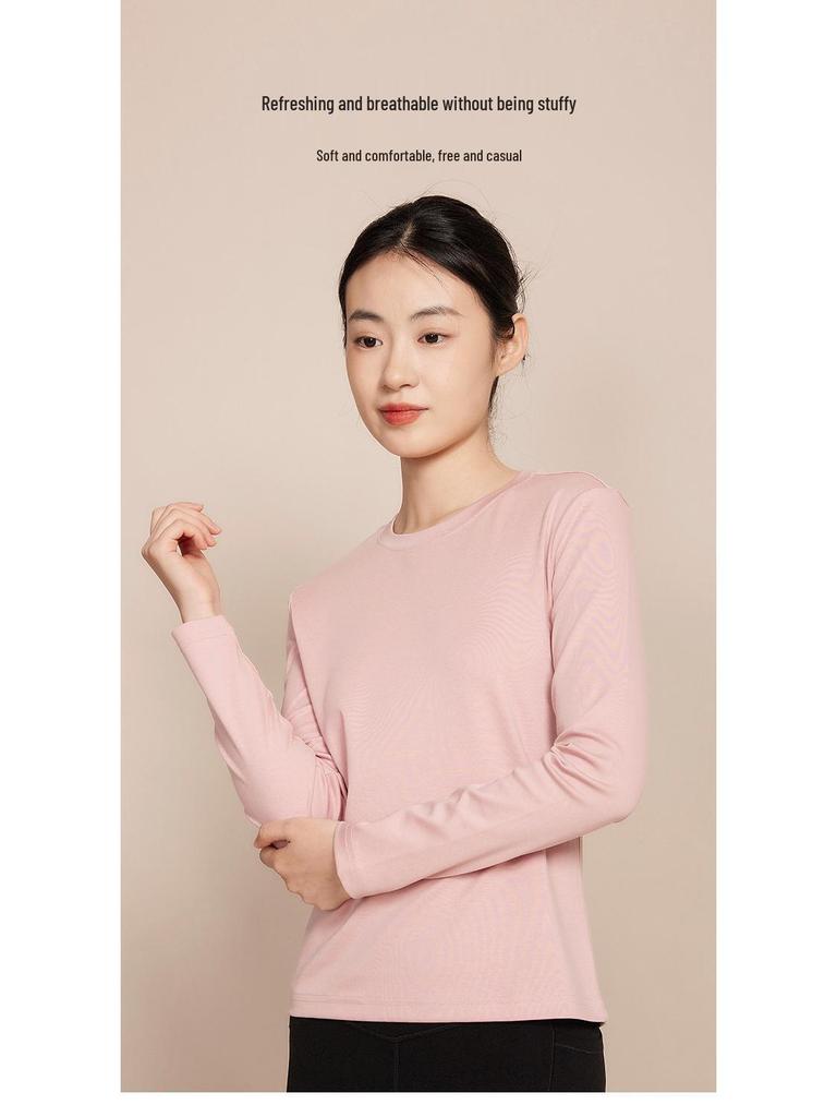 220g Women's Long-Sleeve Heavyweight White T-Shirt, Round Neck, Xinjiang Cotton