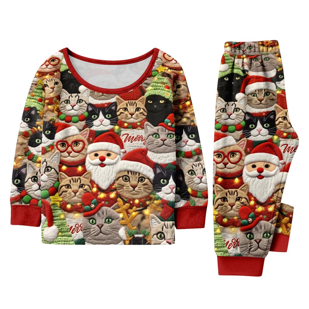 Matching Family Christmas Print Flannel Homewear Set Long-Sleeve Top And Pants