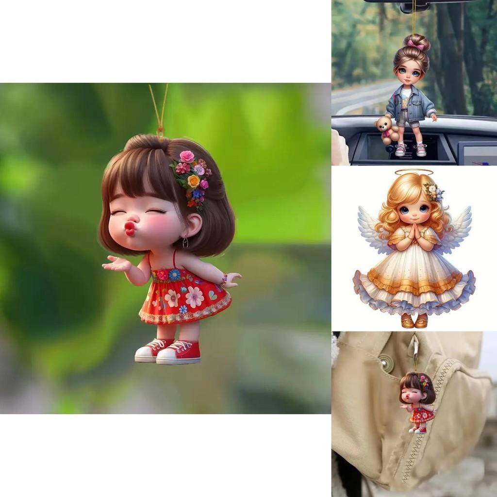Car Decor Acrylic Cute Girl Series Car Mirror Pendant With Cartoon Style For Interior Enhancement