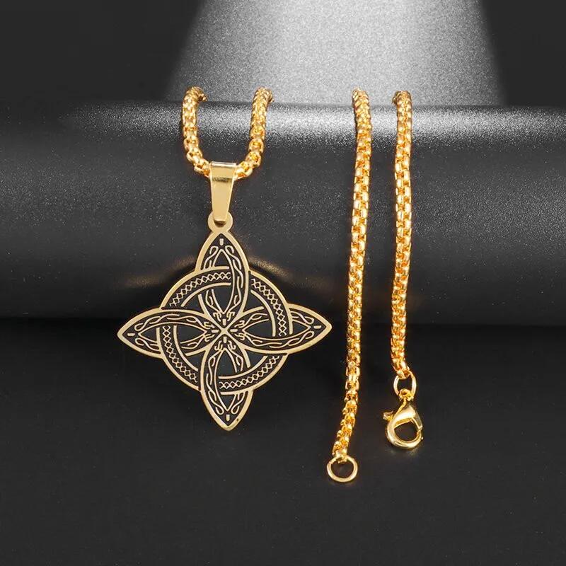 Silver Stainless Steel Witch Knot Pendant Necklace Celtic Knot Lucky Jewelry Christmas Gift for Friends Family