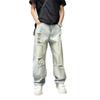 Summer new American trend design sense holes and old loose scimitar men's thin wide-leg ruffian handsome jeans