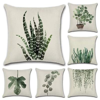 Green Leaves Pillow Case Simple Style Leaves Decorative Pillowcases Cotton Linen Pillowcase