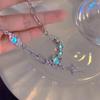 JWER Trendy Bling Moonstone Star Cross Pendant Necklace for Women Punk Hip Hop Star Chain CrystalNecklace Party Jewelry Gift