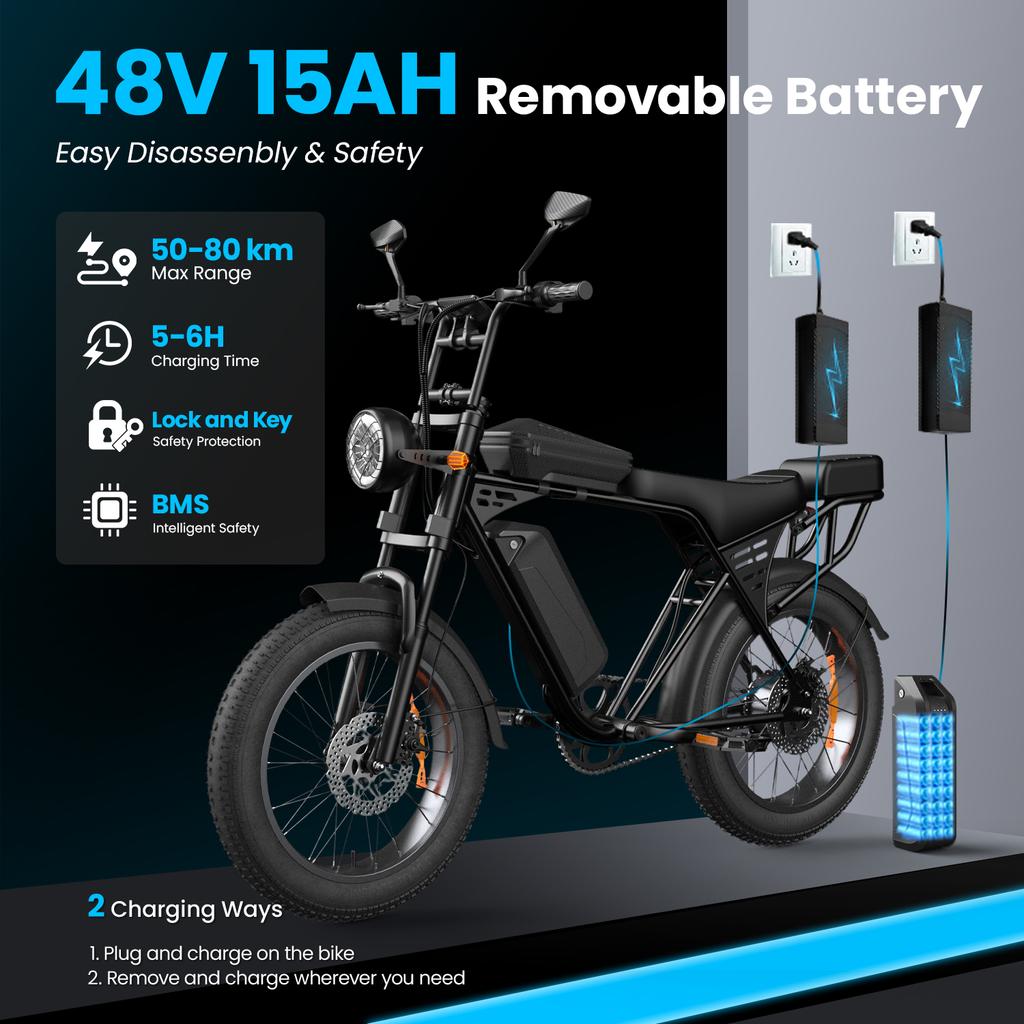 Aairsk X5 Elektrofahrrad mit Blinker, 75N·m Hochgeschwindigkeitsmotor, 48V 15AH, 50KM Reichweite, 20