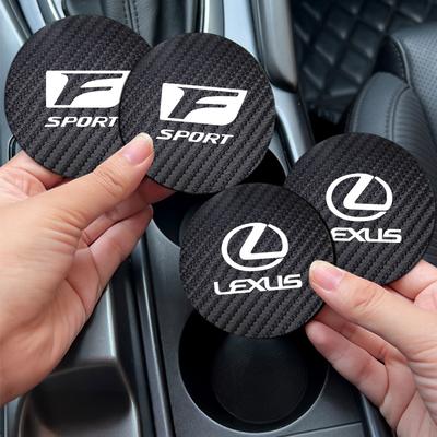 2Pcs Car Cup Mats Carbon Leather Anti Noise Coaster For F-SPORT ES RX NX LS UX LM LX GX LC RZ IS CT GS RC HS SC TX LBX