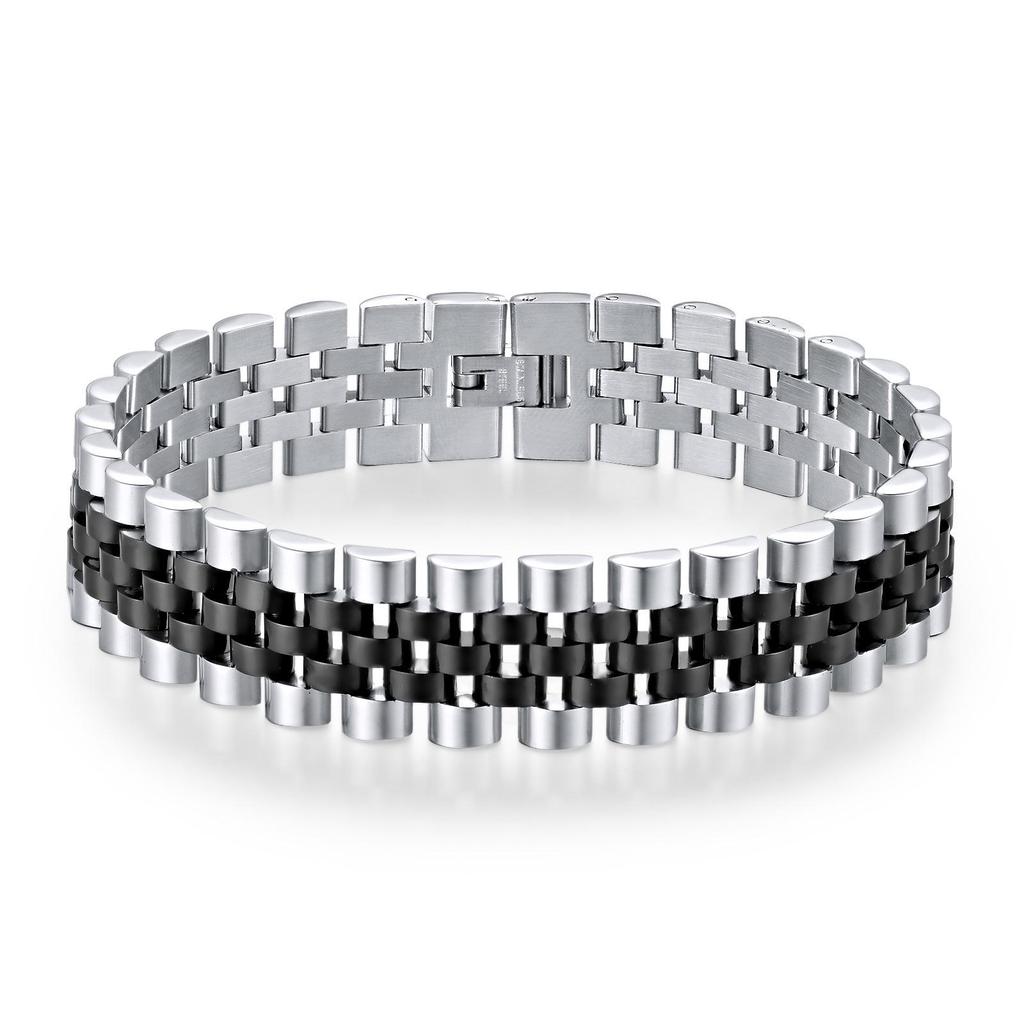 Herrenmode Verstellbares Titanstahlarmband: Europäischer & Amerikanischer Koreanischer Stil, Fünf-Glieder-Design, 15 mm breites gebogenes Edelstahl-Uhrenarmband.