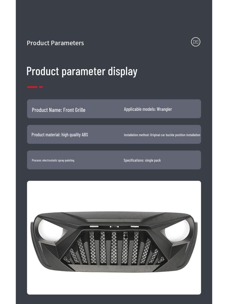 Naštvaná mřížka se světly pro 07-23 Wrangler, Renegade, Gladiator Přední úprava