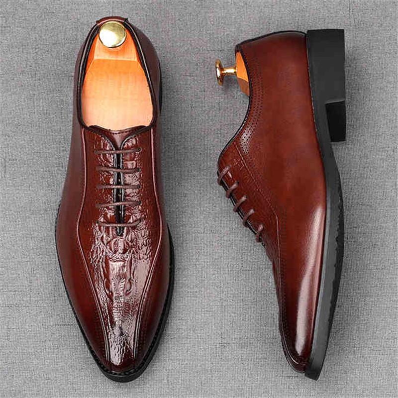 Fashion Fashion Men's Black Pointed Lace Up Patent Leather Oxfords Flats Casual Shoes Male Homecoming Wedding Dress Zapatillas Hombre