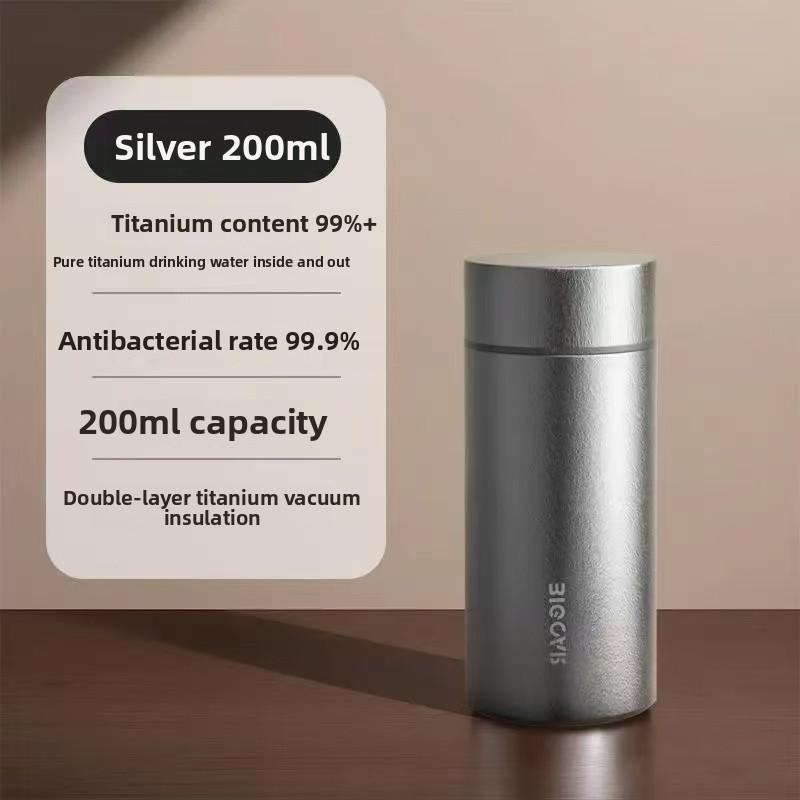 Thermos in Titanio ad Alta Purezza 99%+, Tazza d'Acqua Antibatterica Interna ed Esterna in Titanio Puro, 200ml