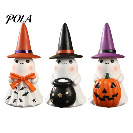 Halloween Witch Hat Decoration Ghost Night Light, Resin Figurine with Glowing Pumpkin Bucket, Warm Cozy Autumn Room Accents LED Amber Lamp, Farmhouse