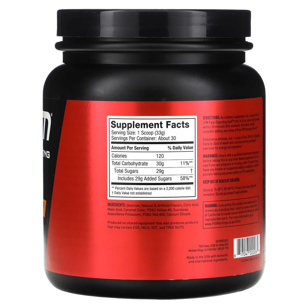 Post Jym, Fast-Digesting Carbohydrate, Mandarin Orange, 993G (2.2Lb)