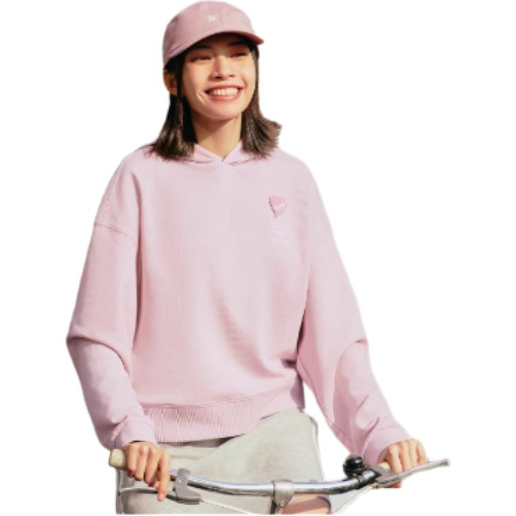 Li Ning Sports Lifestyle Serie Buchstabenprint Kapuzenpullover Langarm Sweatshirt Damen Sweatshirt Zartrosa AWDU782-3