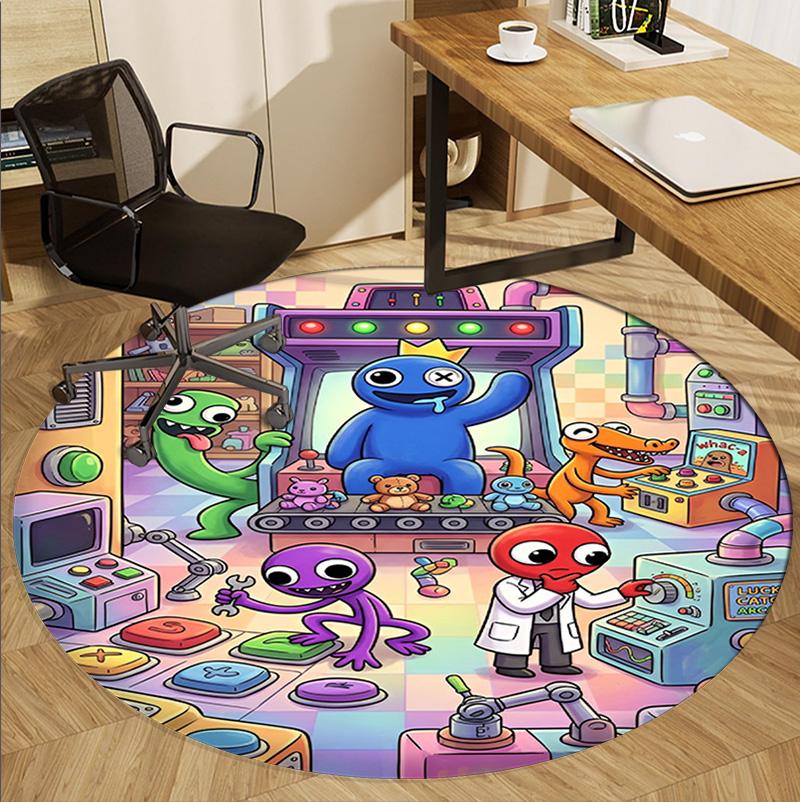 Game Rainbow Friends Pattern Round Rug, Indoor/Outdoor Mat, for Picnic, Gameroom, Bedroom, Office, Living Room, Home Decor Carpet, Birthday Gift