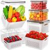 Fruit Storage Containers Fridge Produce Containers with Removable Fruit Washing Bowl with Strainer for Salad Berry Lettuce