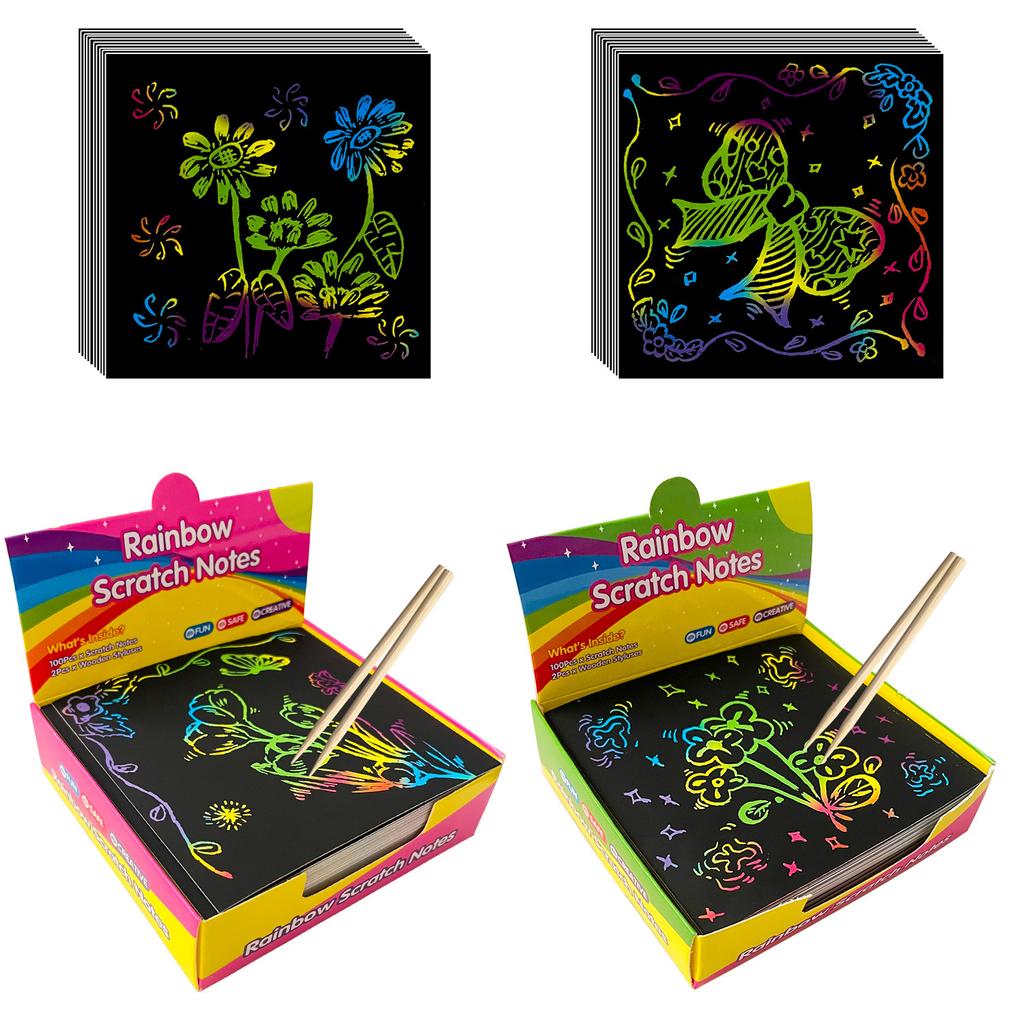 100Pcs  Color  Scratch  Notes Paper Pad Cards With pen Children Kids Draw Painting Toys Craft Gift DIY Toys