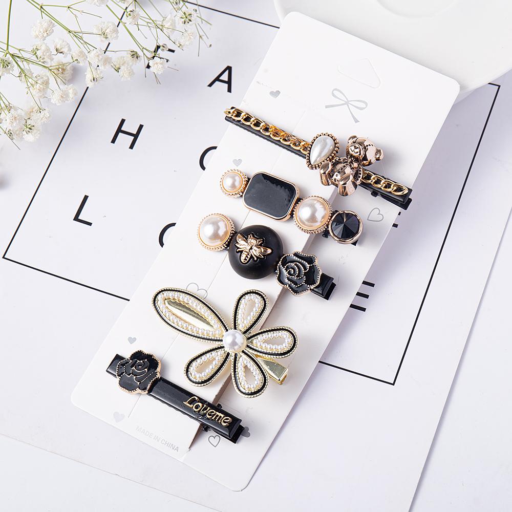 

1 Набор Заколки для волос с жемчугом ручной работы для женщин, модные геометрические цветочные заколки, головной убор, милые заколки для волос для девочек, аксессуары для волос