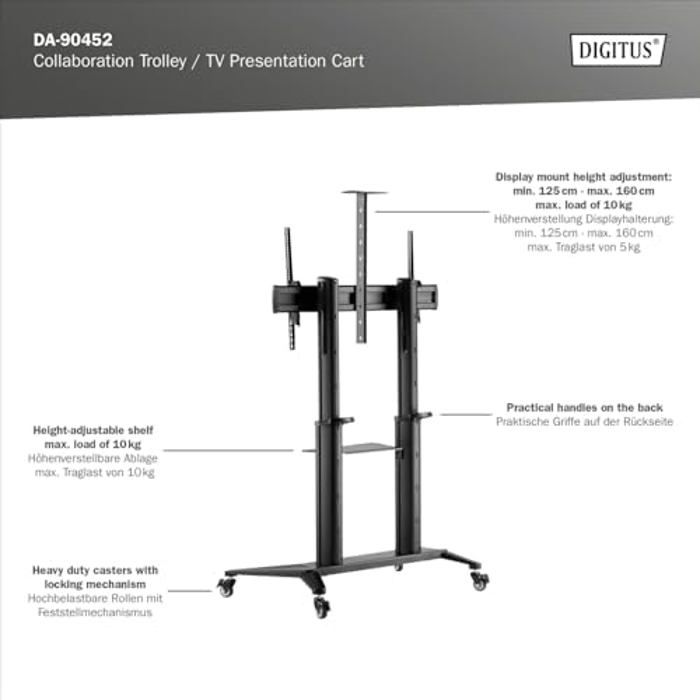 Chariot De Présentation TV - DIGITUS - 70-120 Pouces - Support Caméra - Capacité 140 Kg - Réglable