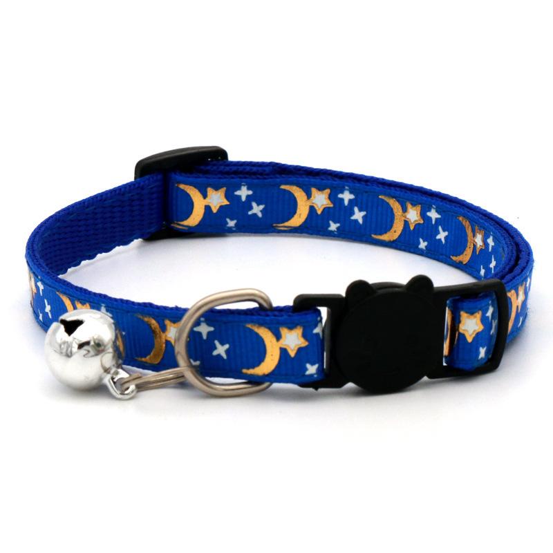 Glow-in-dark Breakaway Cat Collar with Moon Star Pattern, Adjustable Cat Necklace with Safety Buckle