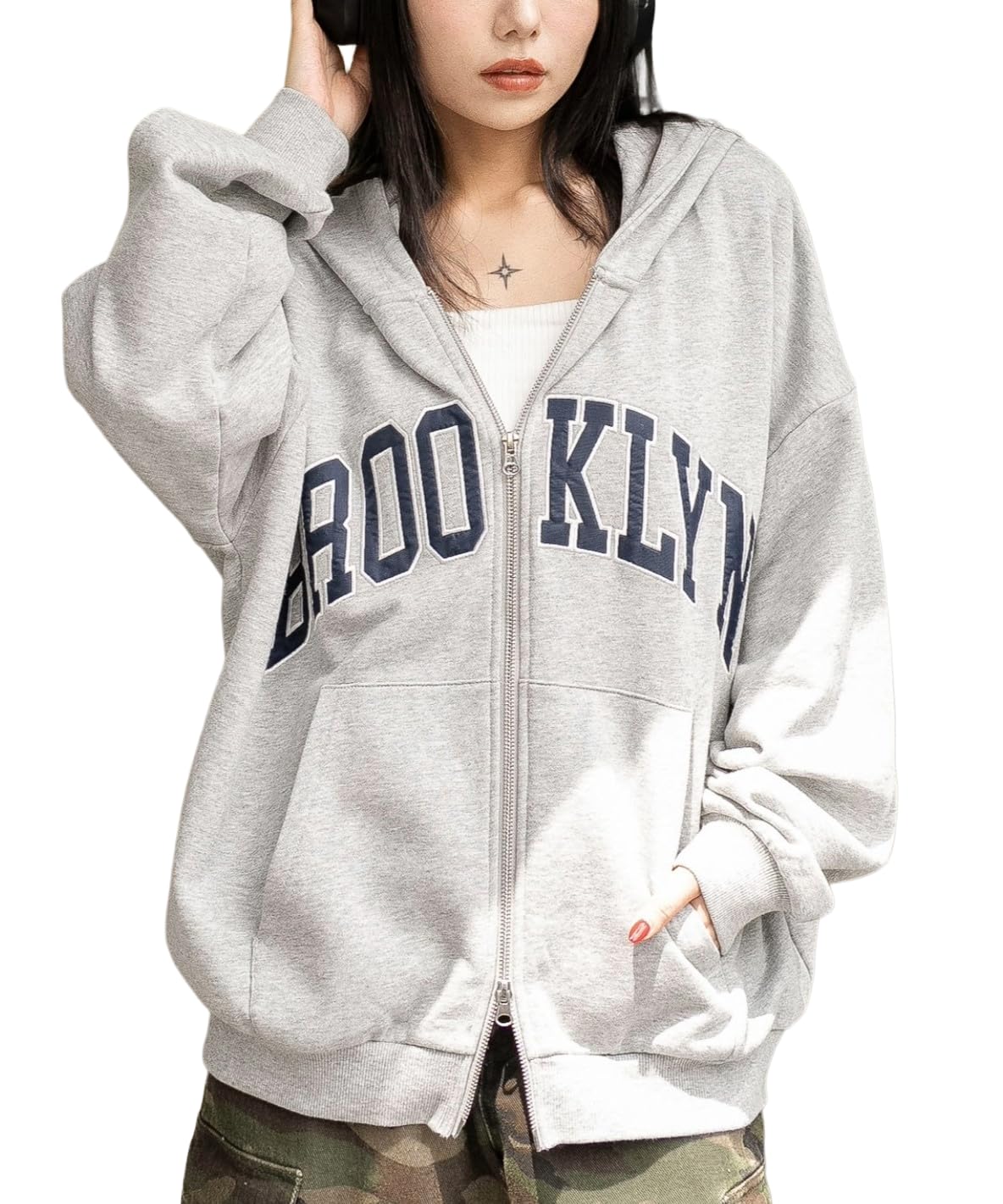 

WEGO Graphic Big Zip Size Heather Gray Women s Hoodie, Sweatshirt, Outerwear, Fall/Winter Clothing, Streetwear, Casual, Gift, School, F,