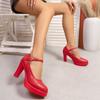 Fashion Women Casual Mary Jane Shoes Solid Color Round Toe Female Buckle Strap Footwear Low Heel Thick Heels Patent Leather Sandals