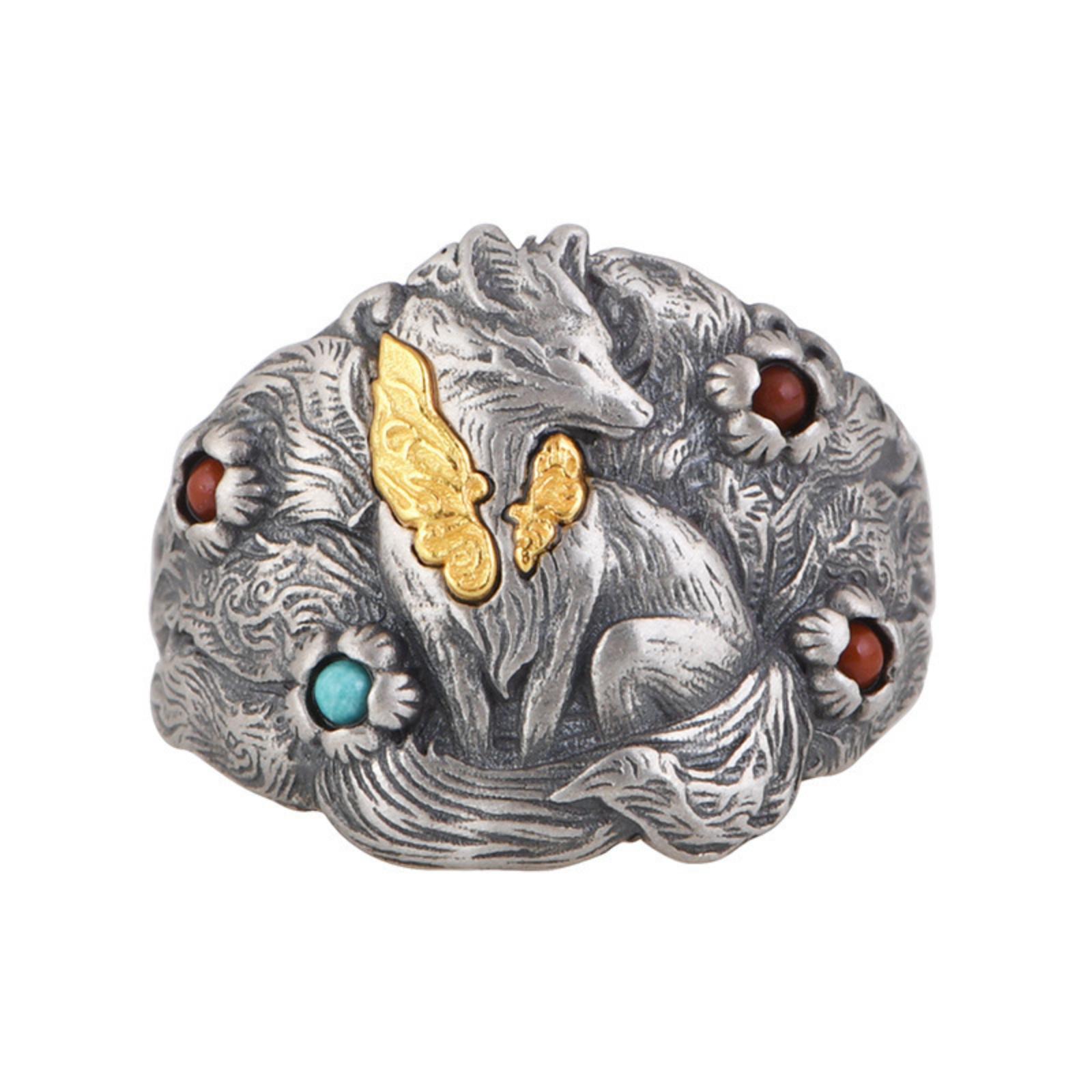 

Винтажное кольцо Кольцо Духа Девятихвостого Лиса Уникальный дизайн Кольцо-заявление Для указательного пальца Унисекс One Size чёрный