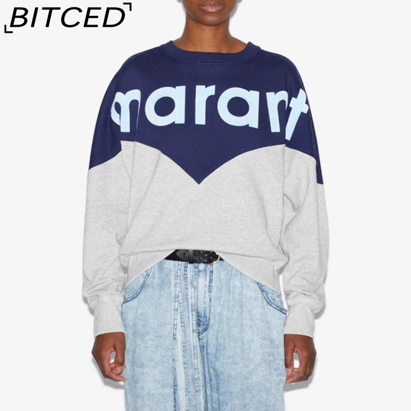 BITCED Women's Winter Colour-Blocked Fleece-Lined O-Neck Sweatshirt