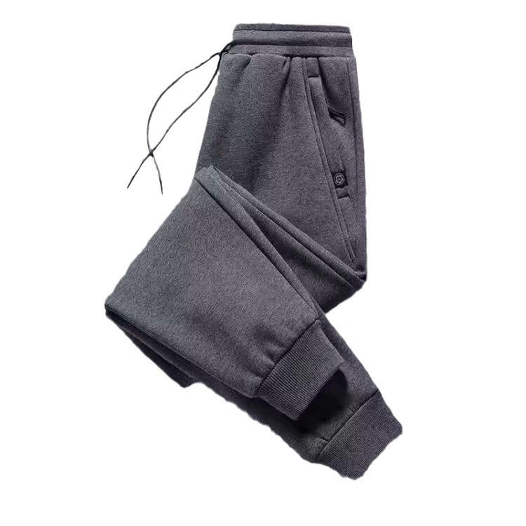 Fleece Pants Men's Casual Trousers Autumn and Winter New Plum Blossom Zipper Outer Wear Sports Thermal Sweatpants