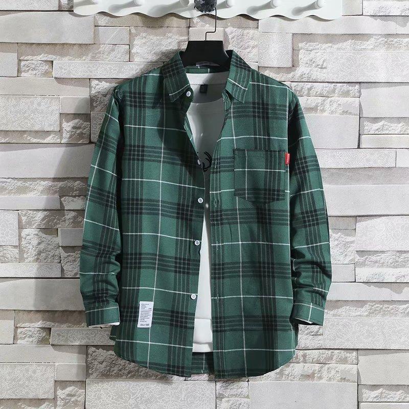 2021 Men's Loose-Fit Plaid Long-Sleeve Shirt - Trendy Korean Style Workwear