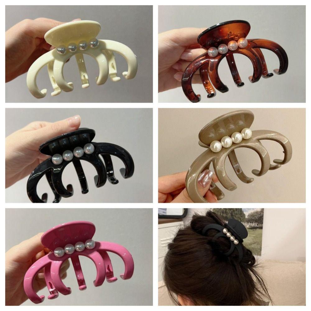 

Korean Style Large Hair Claw Pearl Large Claw Clips French Outdoor коричневий